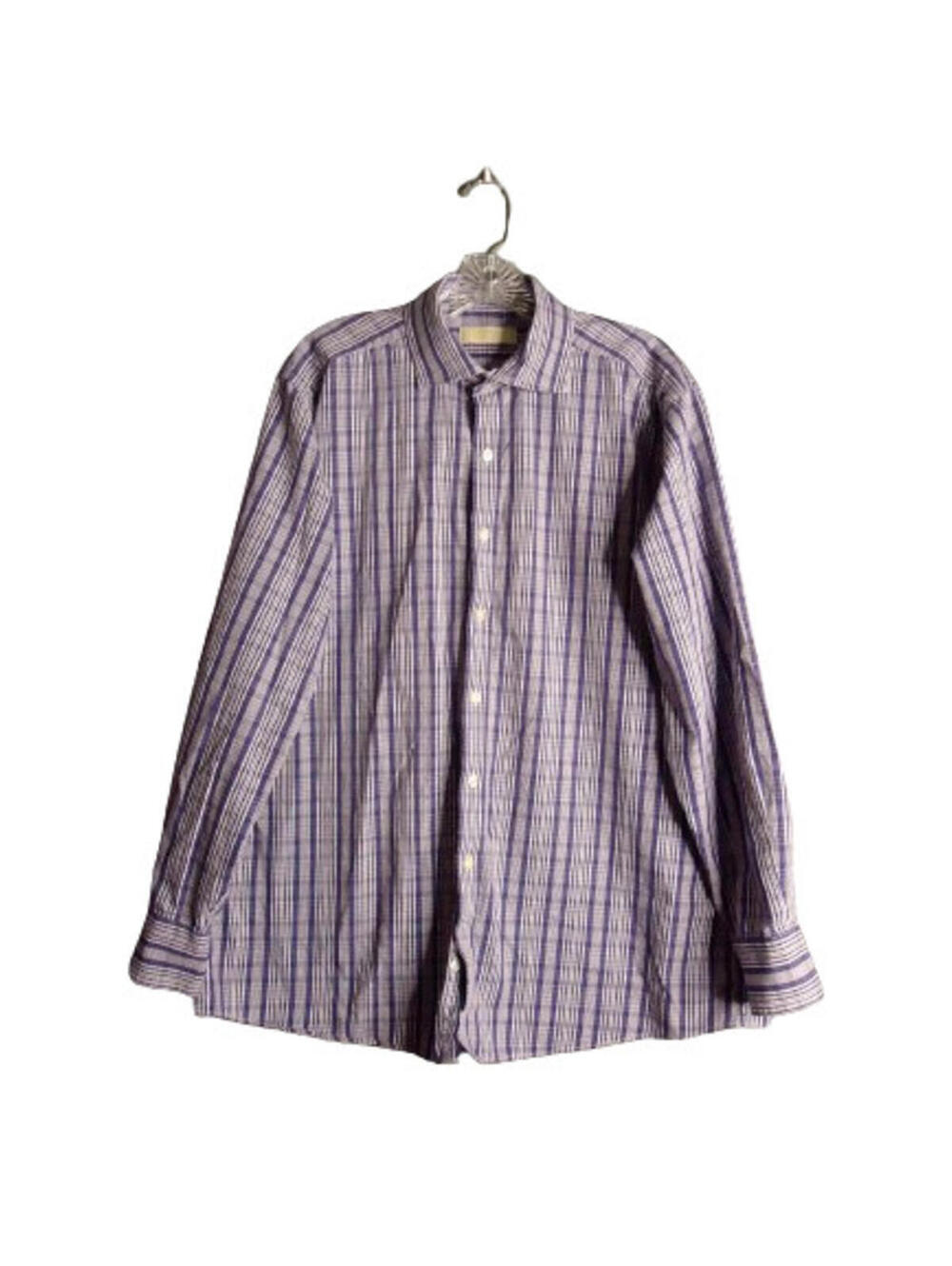 Michael Kors Men's Adult Sz 17 34/35 Button Shirt Long Sleeve Plaid Purple Check